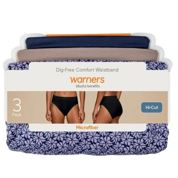 Warners® Blissful Benefits Dig-Free Comfort Waistband Microfiber Hi-Cut 3-Pack - Picture 1 of 5
